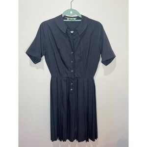 Vintage 1950s-60s Black Nan Leslie Pleated Shirt Waist House Dress Sz S